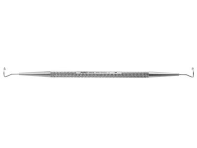 Worst double-ended lacrimal pigtail probe, 5 5/8'',8.0mm curved, blunt probes with suture eye holes, round handle