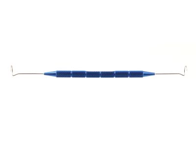 Worst double-ended lacrimal pigtail probe, 5 5/8'', 6.5mm curved, blunt probes with suture eye holes 0.35mm from blunt tip, round titanium handle