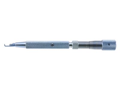 D&K Thornton diamond knife, straight, 1.00mm wide, 15º triple edge blade, 0.2mm flat at the tip, 100 micron blade thickness, dual footplate, micrometer handle, titanium