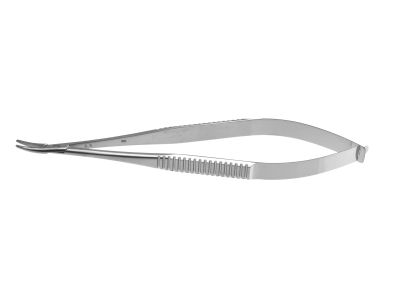 Castroviejo needle holder, 5 3/4'',delicate, curved, 10.0mm TC dusted jaws, flat handle, without lock
