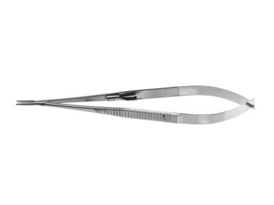 Castroviejo needle holder, 6 1/2'',delicate, straight, 10.0mm TC dusted jaws, flat handle, with lock