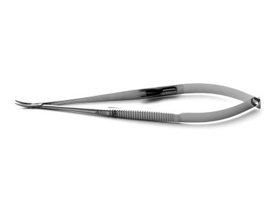 Castroviejo needle holder, 6 1/2'',delicate, curved, 10.0mm TC dusted jaws, flat handle, with lock