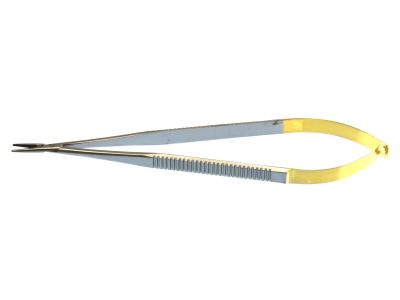 Castroviejo needle holder, 7'',delicate, straight, serrated TC jaws, flat handle, without lock