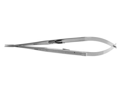 Castroviejo needle holder, 7'',delicate, straight, 12.0mm TC dusted jaws, flat handle, with lock