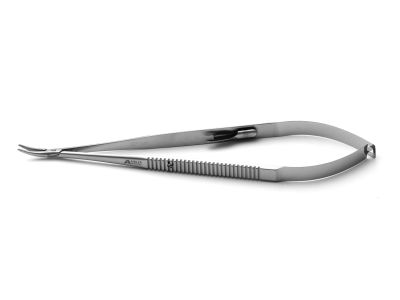 Castroviejo needle holder, 7'',delicate, curved, 12.0mm TC dusted jaws, flat handle, with lock