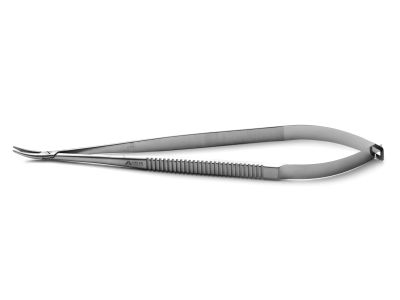 Castroviejo needle holder, 7'',delicate, curved, 12.0mm TC dusted jaws, flat handle, without lock