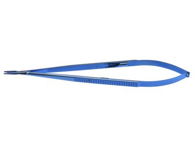 Castroviejo slim-line needle holder, 8 1/4'',delicate, straight, TC dusted jaws, flat handle, with lock, titanium