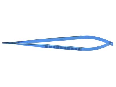 Castroviejo slim-line needle holder, 8 1/4'',delicate, straight, TC dusted jaws, flat handle, without lock, titanium