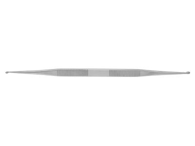 House stapes curette, 6'', double-ended, angled 30º, 1.0mm and 1.3mm cups, flat handle