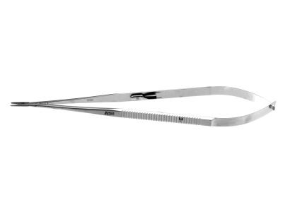 Castroviejo needle holder, 8 1/2'',delicate, straight, smooth TC jaws, flat handle, with lock