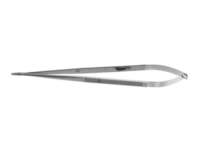 Castroviejo needle holder, 9 1/2'',delicate, straight, TC dusted jaws, flat handle, with lock