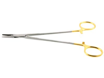Crile-Wood needle holder, 7'',straight, serrated TC jaws, gold ring handle