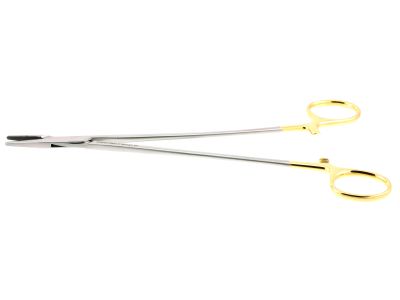Crile-Wood needle holder, 8'',straight, serrated TC jaws, gold ring handle