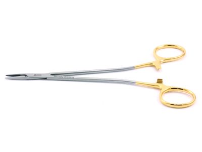 Euphrate-Pasqu needle holder, 7'',straight, serrated TC jaws, gold ring handle
