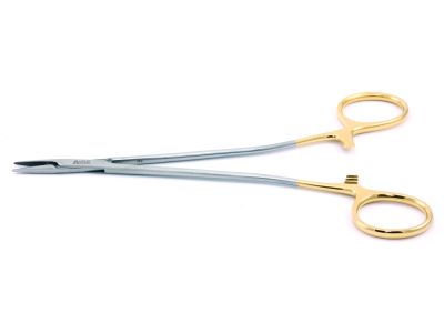 Euphrate-Pasqu needle holder, 7'',straight, smooth TC jaws, gold ring handle