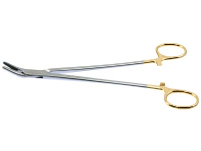Finochietto needle holder, 8'',angled, serrated TC jaws, gold ring handle