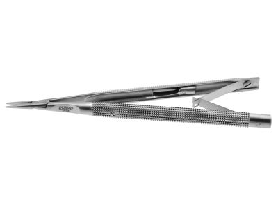 Glasser micro needle holder, 4 7/8'',delicate, straight, 11.0mm TC dusted jaws, round handle, spring lock