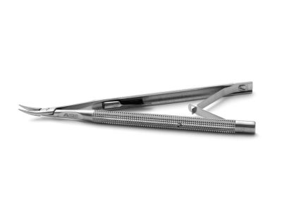 Glasser micro needle holder, 4 7/8'',delicate, curved, 11.0mm TC dusted jaws, round handle, spring lock