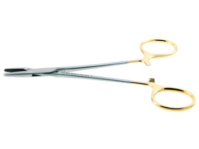 Halsey needle holder, 5'',straight, smooth TC jaws, gold ring handle