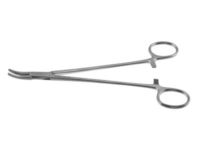 Heaney needle holder, 8 1/4'',curved, serrated jaws, ring handle