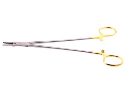 Intra-Cardiac needle holder, 8'',delicate, straight, 2.0mm serrated TC jaws, gold ring handle