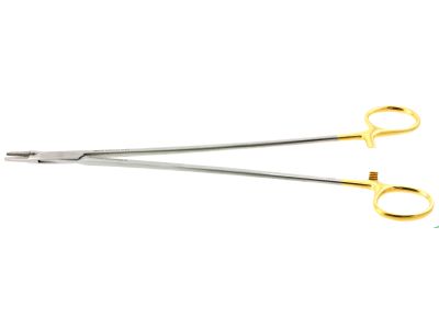 Intra-Cardiac needle holder, 10'',delicate, straight, 2.0mm serrated TC jaws, gold ring handle
