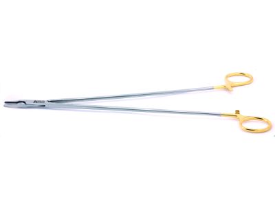 Intra-Cardiac needle holder, 12'',delicate, straight, 2.0mm serrated TC jaws, gold ring handle