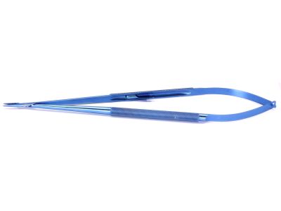 Jacobson slim-line needle holder, 10'',delicate, straight, TC dusted jaws, round handle, with lock, titanium