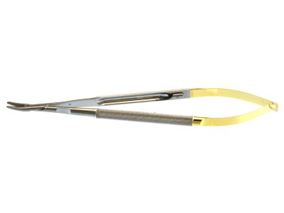 Jacobson needle holder, 8 1/4'',heavy, curved, serrated TC jaws, round handle, with lock