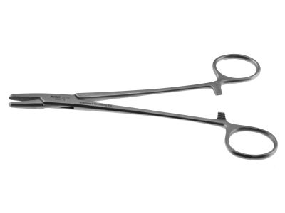 Mayo-Hegar needle holder, 6'',stubby, straight, serrated jaws, ring handle