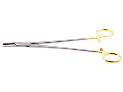 Mayo-Hegar needle holder, 9'',straight, serrated TC jaws, gold ring handle