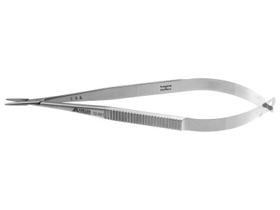Microsurgical needle holder, 5 1/4'',straight, 0.4mm jaws diameter, flat handle, without lock