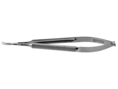 Microsurgical needle holder, 5 1/2'',curved, 0.4mm diameter concave jaws, 8.0mm diameter round balanced handle, without lock, left hand use