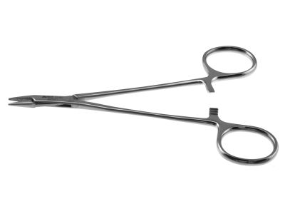 Microsurgical needle holder, 5 3/4'',delicate, straight, 1.0mm tapered TC dusted jaws, gold ring handle