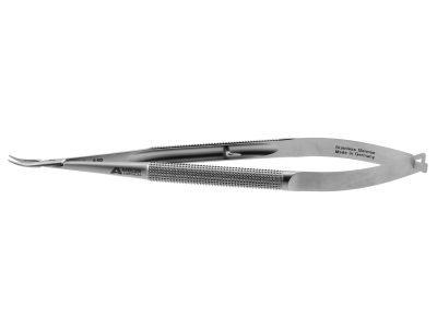 Microsurgical needle holder, 6'',curved, 0.4mm wide jaws, 8.0mm diameter round balanced handle, with lock