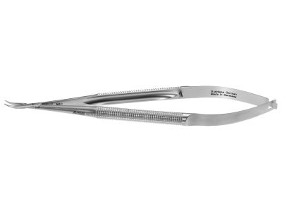 Microsurgical needle holder, 6'',curved, 0.4mm wide jaws, 8.0mm diameter round balanced handle, without lock