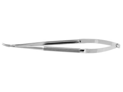 Microsurgical needle holder, 7'',curved, 0.5mm wide jaws, 8.0mm diameter round balanced handle, without lock