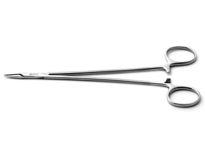 Microsurgical needle holder, 7 1/4'',delicate, straight, 1.0mm tapered TC dusted jaws, gold ring handle