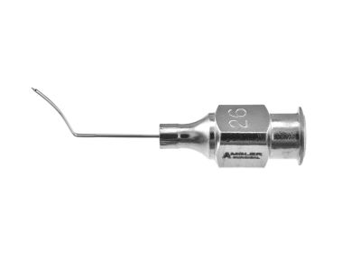 Slade refractive cannula, 26 gauge, vaulted, 9.0mm from bend to tip, flattened tip, port on top, 16.0mm overall length excluding hub