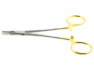 Ryder micro needle holder, 5'',straight, 1.5mm serrated TC jaws, gold ring handle