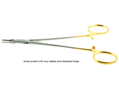 Ryder micro needle holder, 6'', straight, 1.0mm serrated TC jaws, gold ring handle, left handed