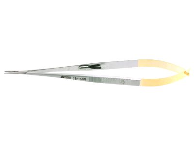 Spencer coronary needle holder, 7 1/4'',straight, smooth TC jaws, flat handle, with lock