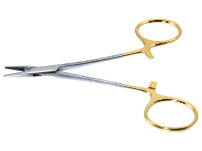 Webster needle holder, 5'',straight, smooth TC jaws, gold ring handle