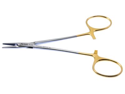 Webster needle holder, 5'',extra delicate, straight, smooth TC jaws, gold ring handle