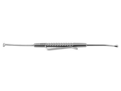 Schocket scleral depressor, 5 3/8'', double-ended, 2.5mm wide rounded end and 6.0mm wide curved marking end, flat handle