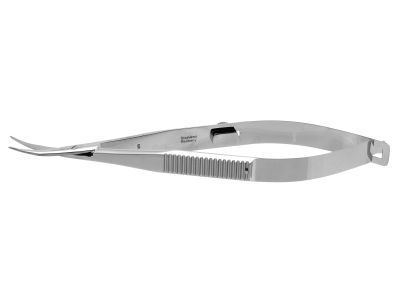 Troutman conjunctival scissors, 4 3/8'',curved, 17.0mm blades, blunt tips, flat handle with lock