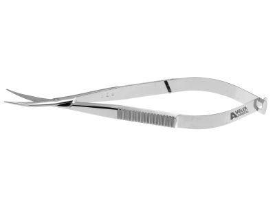 Shepard-Westcott tenotomy scissors, 4 5/8'',curved right 21.0mm blades, upper blade serrated, blunt tips, flat handle