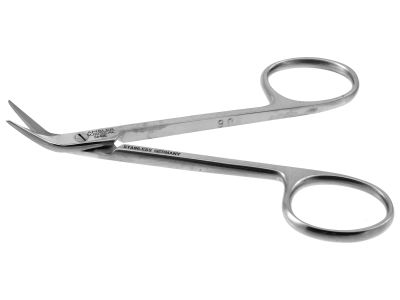 Converse-Wilmer conjunctival and utility scissors, 3 3/4'',angled 18.0mm blades, sharp tips, ring handle