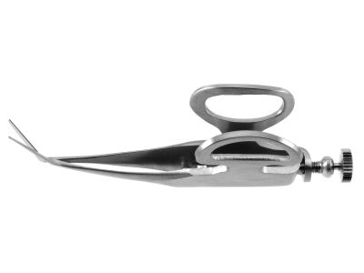 Barraquer vitreous strand scissors, 2 1/8'',delicate, angled 10.0mm blades, blunt tips, squeeze handle