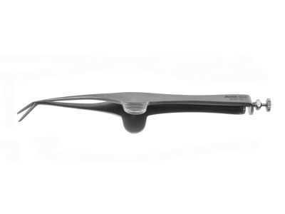 DeWecker iris scissors, 4 1/2'',angled 12.0mm blades, blunt tips, flat squeeze-action handle